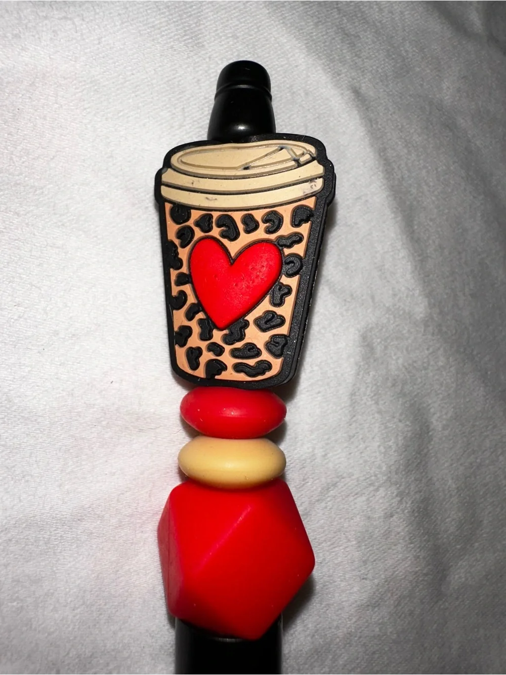 Black Pen with Red Leopard Coffee Charm
